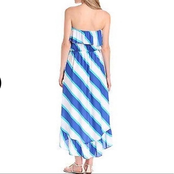 Lilly Pulitzer Blue, White, Turquoise Strapless Hi Low Caldwell Dress Size Small - Picture 4 of 13